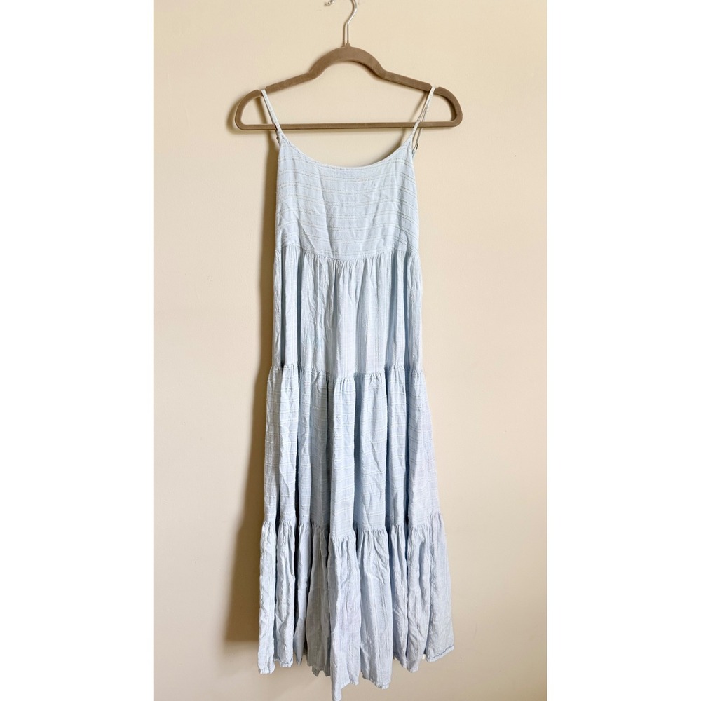 L Space Santorini Baby Blue Tiered Maxi Dress Small Tie Back Cotton Viscose